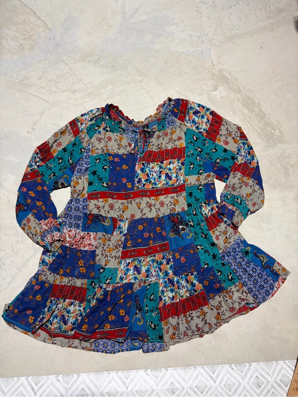 Sacred threads patchwork boho Tiered ruffle mini dress hippiechic XXL